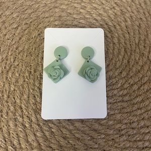 Handmade mint green floral polymer clay drop earrings